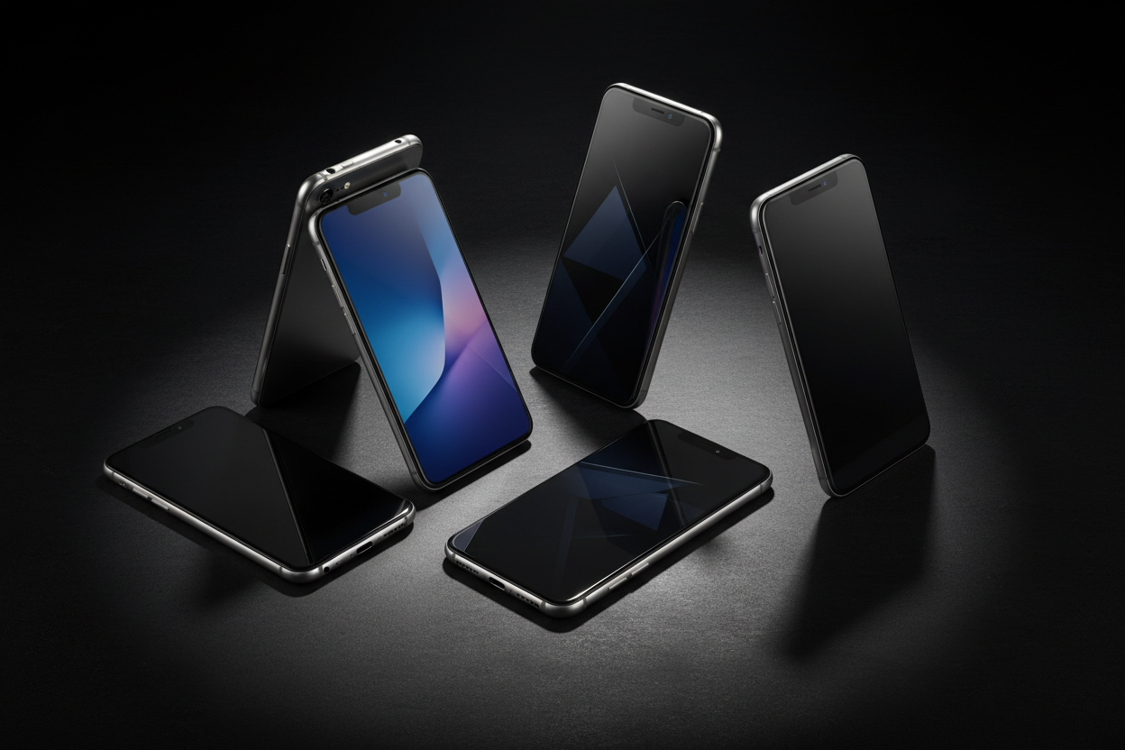 Refurbished Smartphones auf dunklen Hintergrund